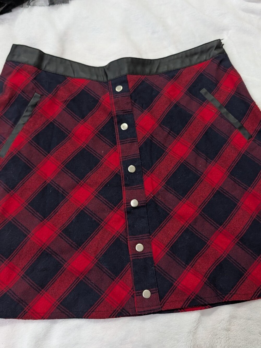 HYFVE Red and Black Plaid Button-Front A-Line Skirt